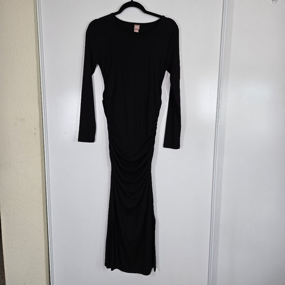 Nom Maternity Curve Dress In Black‎ Size Small Ruched Bodycon Long Sleeve - Picture 3 of 13